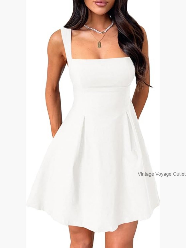 Mini Party Dress Sleeveless Backless Bow Tie Square Neck Fitted